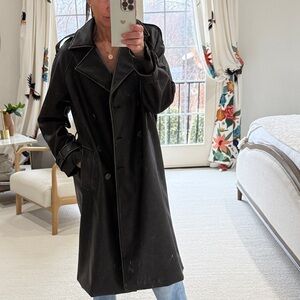 Zara Brown Distressed Faux Leather Trench Coat
